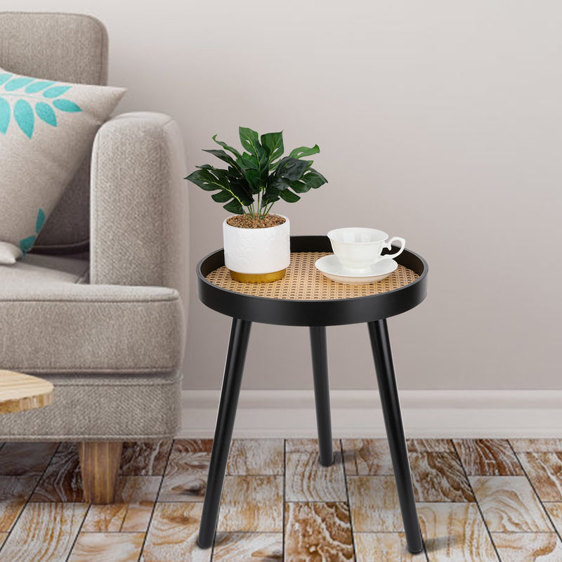 Chicgrowth Side Table Rattan End Table Black Coffee Living Room