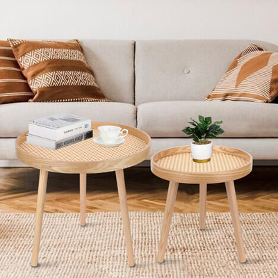 Chicgrowth Side Table Rattan End Table Black Coffee Living Room