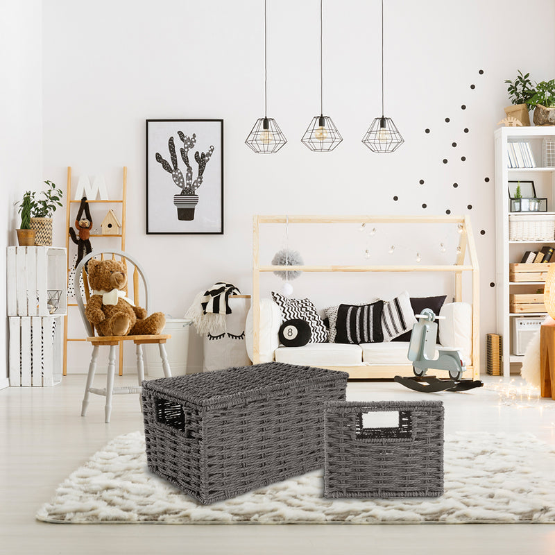 IDEAJOY Wicker Storage Baskets Hand-Woven Hyacinth Laundry Basket For Shelving Set of 3