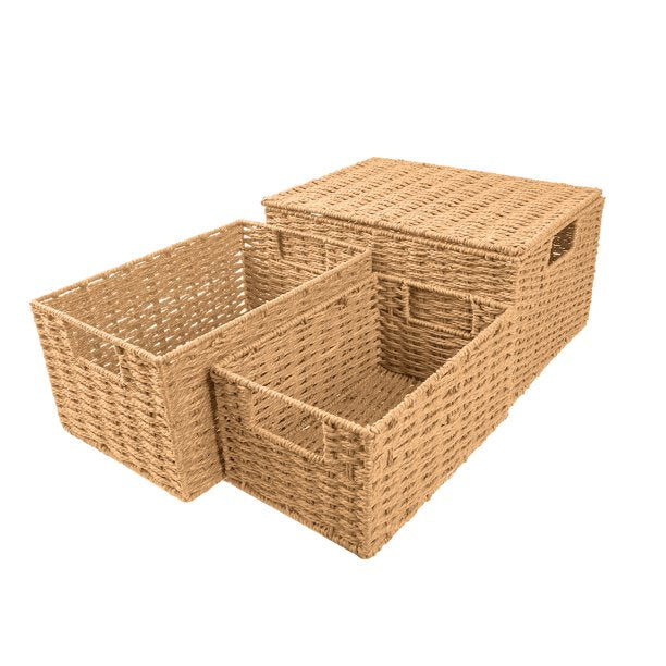 IDEAJOY Wicker Basket Hyacinth Woven Laundry Bakets For Storage Shelving Set of 3