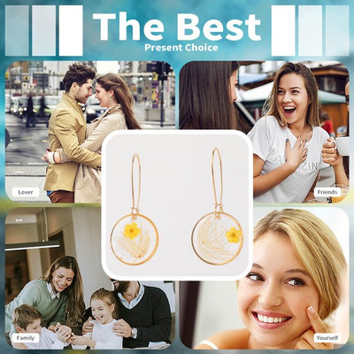 IDEAJOY Bohemian Style Dried Flower Earrings Sterling Silver Drop Hoop