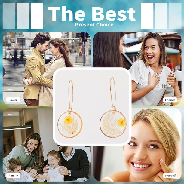 IDEAJOY Bohemian Style Dried Flower Earrings Sterling Silver Drop Hoop