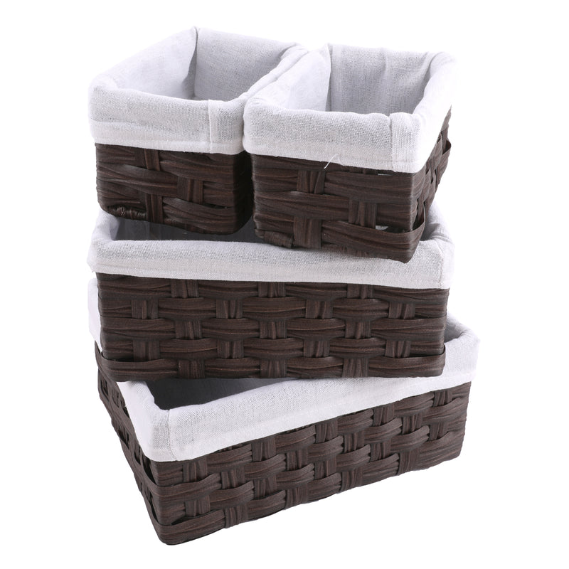 Chicgrowth Wicker Basket Woven Bin Brown Storage Organizing With Liner Set Of 4