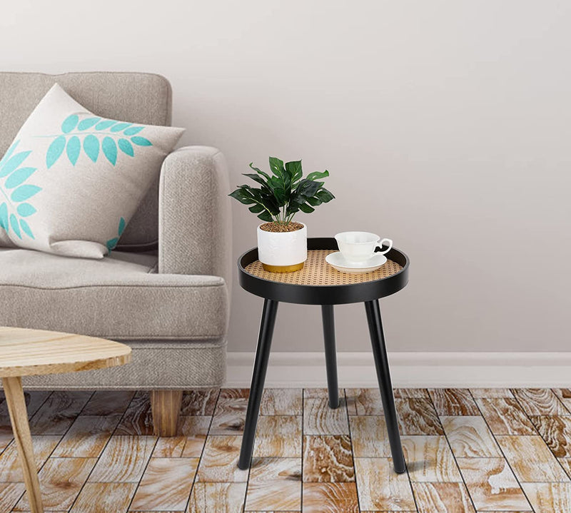 Chicgrowth Side Table Rattan End Table Black Coffee Living Room
