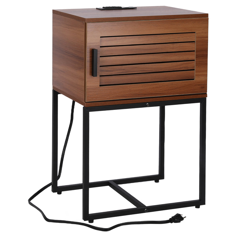 End Table with Charging Station, Small Nightstand with USB Ports & Power Outlets, Mid Century Modern Night Stand, Farmhouse Side Table Bedside Table, End Tables Side Tables for Living Room Bedroom