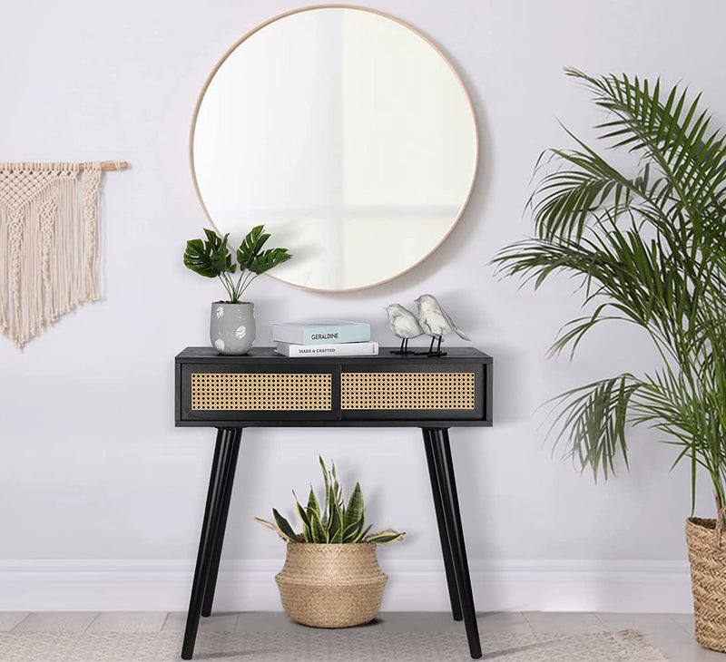 Console Table Black, 31" Console Tables for Entryway Small Entryway Table, Vanity Desk Rattan Dresser Side Table Entry Table Narrow Console Table Modern Hallway Table Boho Sofa Table for Living Room