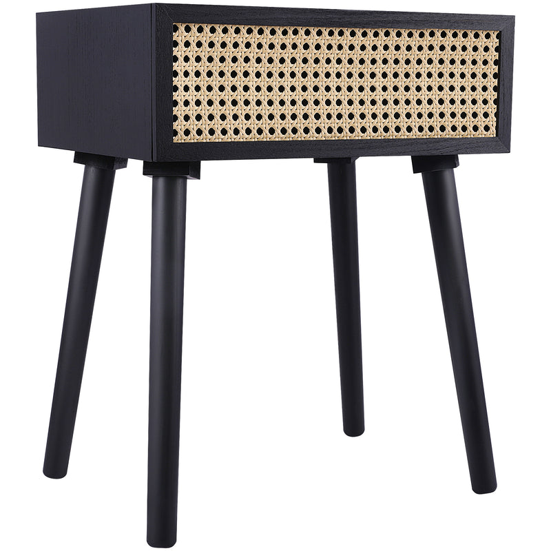 Rattan Nightstand, Small End Table with Storage (No Assembly Required), Black Side Tables Bedside Table Mid-Century Modern Style Coffee Table for Living