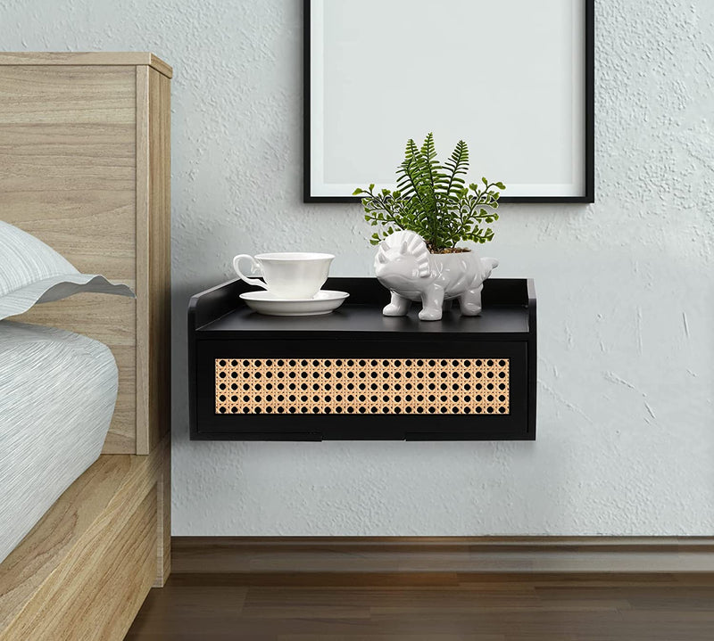 Chicgrowth Floating Shelves Nightstand With Drawer Ratten Side End Table