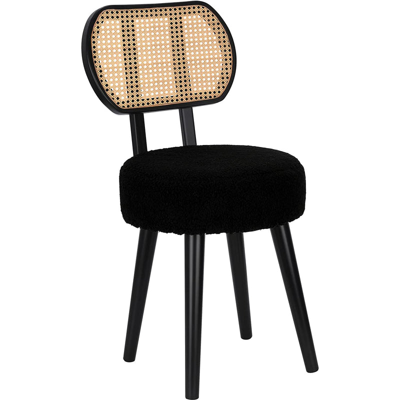 Rattan Dining Chair Black, Mid Century Modern Boucle Chair, Black Dining Chairs, Upholstered Wood Accent Chair, Cute Sherpa Chair, Living Room Bar Stool Chair, Boho Makeup Vanity Chair