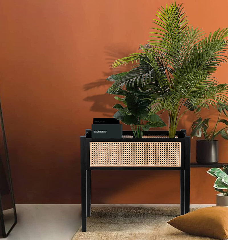 Plant Stand for Indoor Outdoor Plants, Small Kids Bookshelf, Rattan Black Plant Stands, Plant Shelf Holder Indoor for Flower Pot, Mid Century Wood Plant Stand for Living Room Balcony Garden Patio