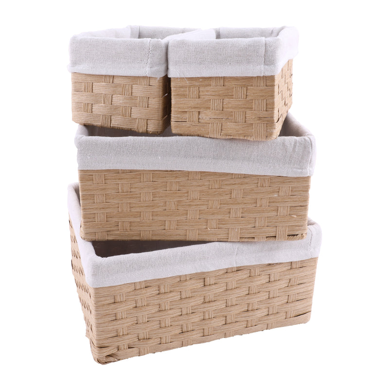 Chicgrowth Wicker Basket Woven Bin Storage Organizing Beige Set Of 4 With Liner