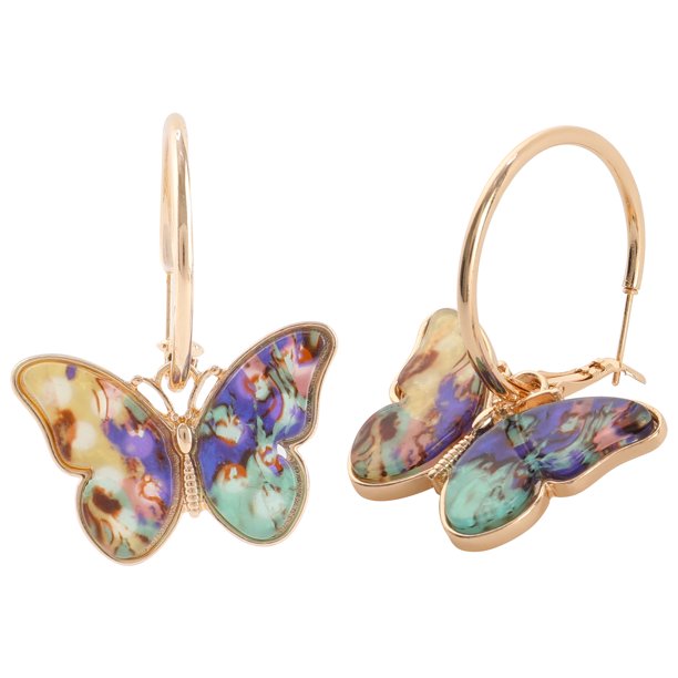 Ideajoy Sterling Silver Butterfly Earrings Dangle Hoop Stud