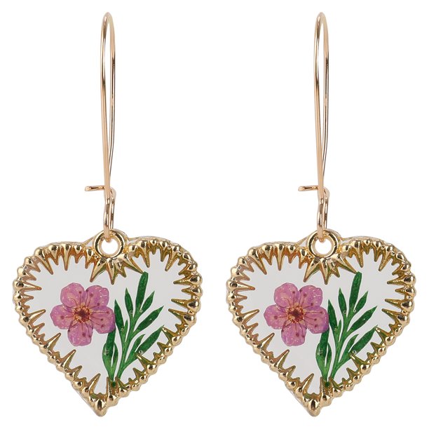 IDEAJOY Dried Decor Flower Earrings Pandents Ear Stud Jewelry Resin Hoop