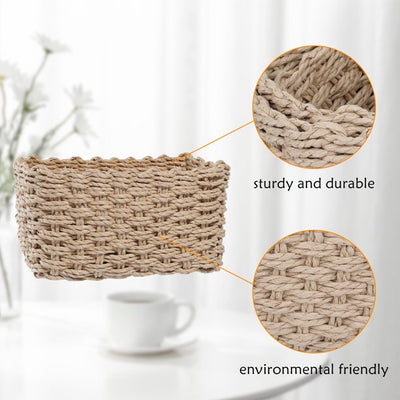 IDEAJOY Storage Basket Wicker Shelf Set of 3 Woven Organizer Beige Small Rope