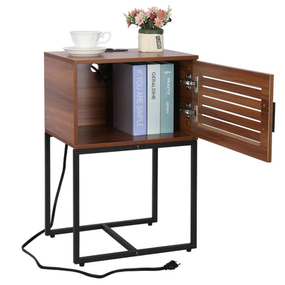 End Table with Charging Station, Small Nightstand with USB Ports & Power Outlets, Mid Century Modern Night Stand, Farmhouse Side Table Bedside Table, End Tables Side Tables for Living Room Bedroom