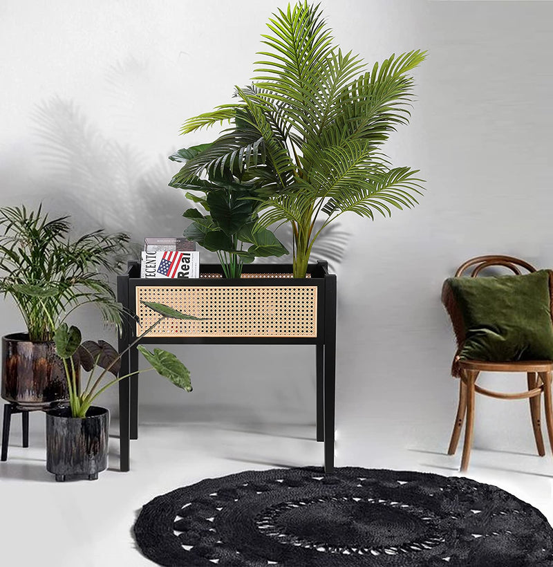 Plant Stand for Indoor Outdoor Plants, Small Kids Bookshelf, Rattan Black Plant Stands, Plant Shelf Holder Indoor for Flower Pot, Mid Century Wood Plant Stand for Living Room Balcony Garden Patio