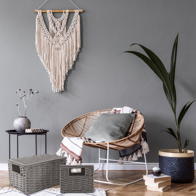 IDEAJOY Wicker Storage Baskets Hand-Woven Hyacinth Laundry Basket For Shelving Set of 3