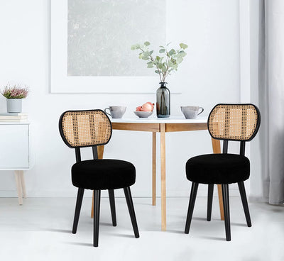 Rattan Dining Chair Black, Mid Century Modern Boucle Chair, Black Dining Chairs, Upholstered Wood Accent Chair, Cute Sherpa Chair, Living Room Bar Stool Chair, Boho Makeup Vanity Chair
