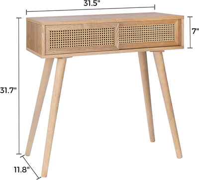 Console Table Beige, 31" Console Tables for Entryway Small Entryway Table, Vanity Desk Rattan Dresser Side Table Entry Table Narrow Console Table Modern Hallway Table Boho Sofa Table for Living Room