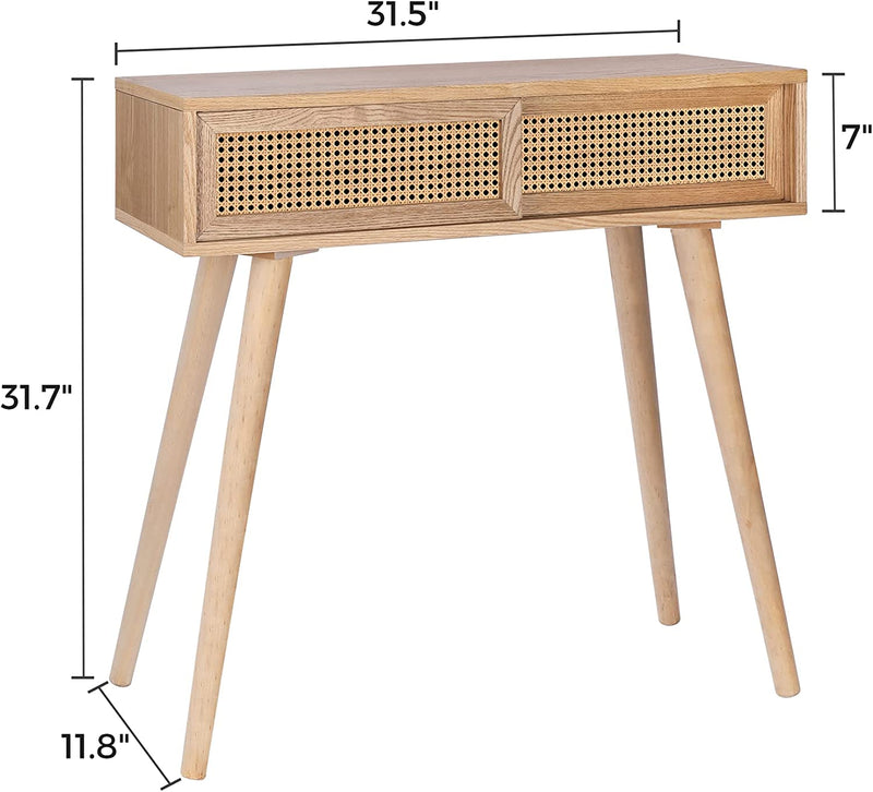 Console Table Beige, 31" Console Tables for Entryway Small Entryway Table, Vanity Desk Rattan Dresser Side Table Entry Table Narrow Console Table Modern Hallway Table Boho Sofa Table for Living Room