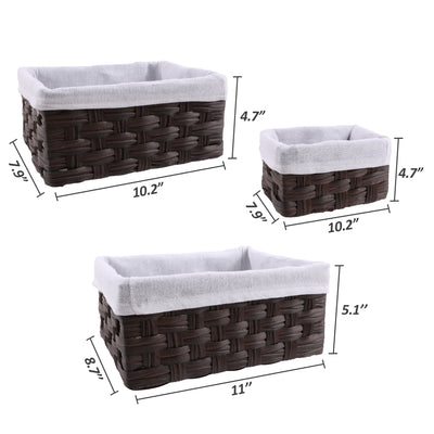 Chicgrowth Wicker Basket Woven Bin Brown Storage Organizing With Liner Set Of 4