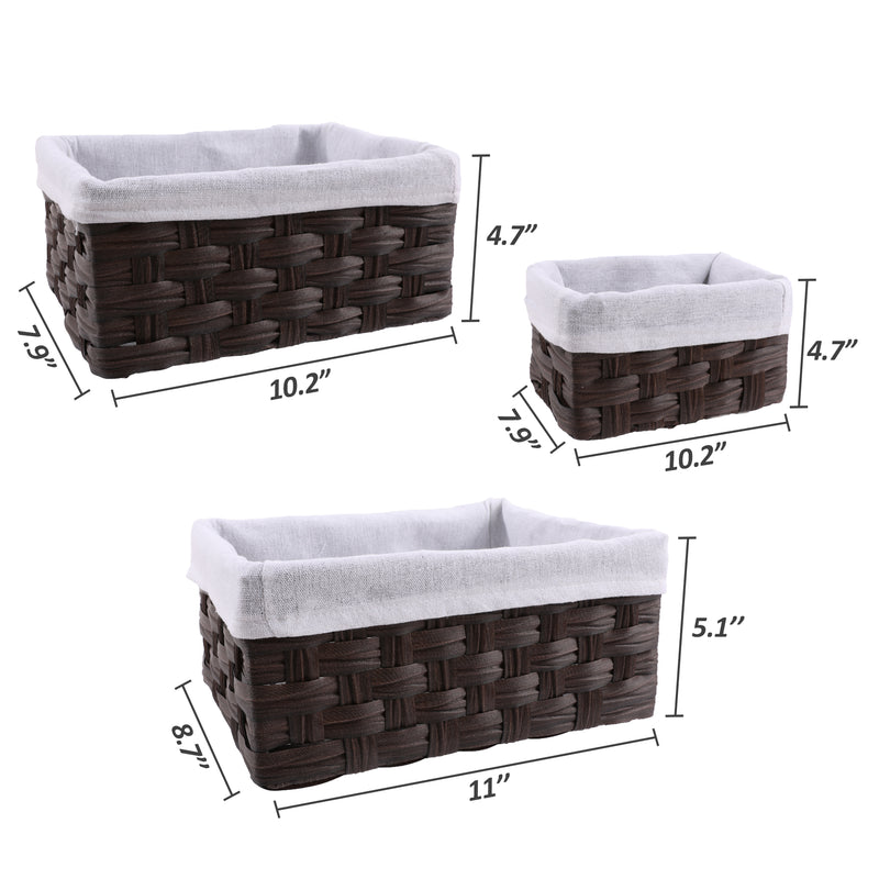 Chicgrowth Wicker Basket Woven Bin Brown Storage Organizing With Liner Set Of 4