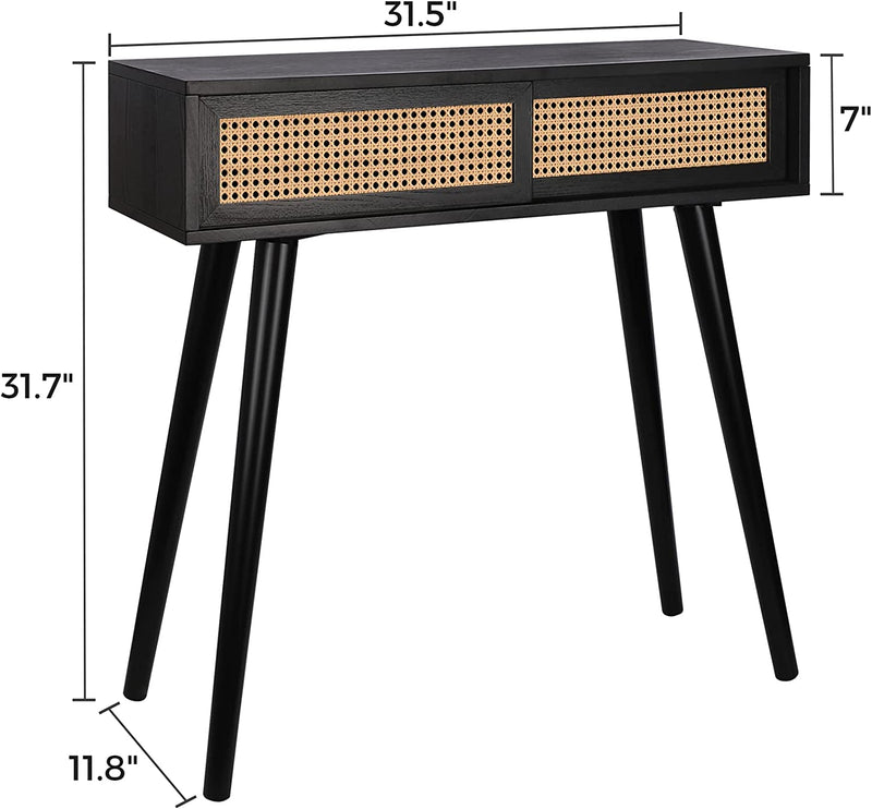 Console Table Black, 31" Console Tables for Entryway Small Entryway Table, Vanity Desk Rattan Dresser Side Table Entry Table Narrow Console Table Modern Hallway Table Boho Sofa Table for Living Room