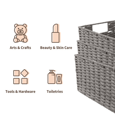 IDEAJOY Wicker Storage Baskets Hand-Woven Hyacinth Laundry Basket For Shelving Set of 3