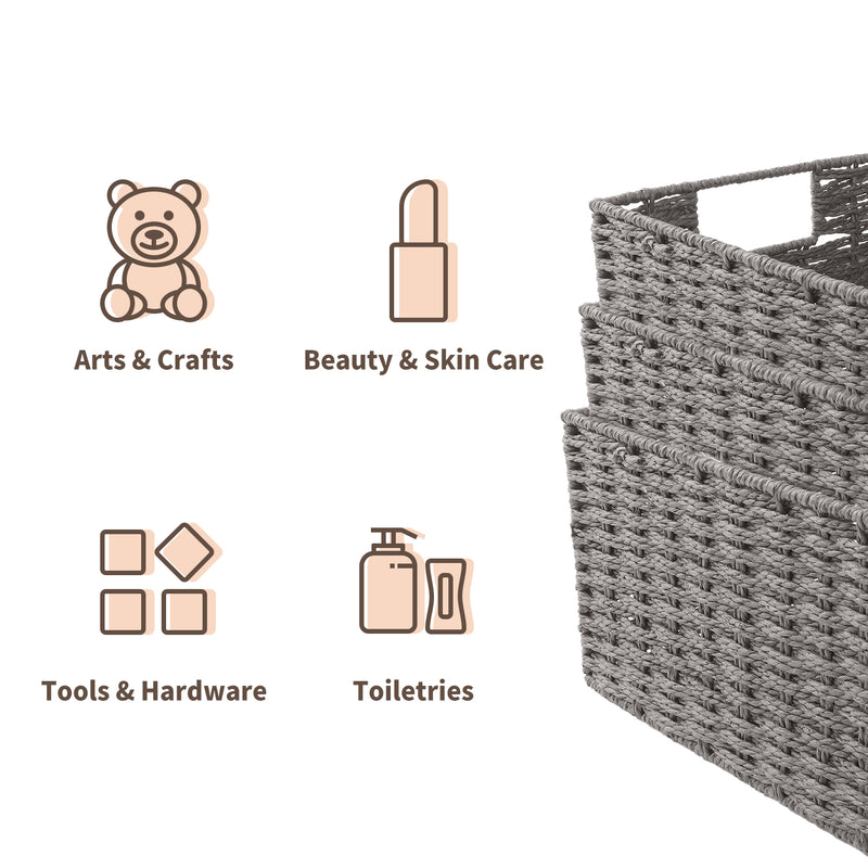 IDEAJOY Wicker Storage Baskets Hand-Woven Hyacinth Laundry Basket For Shelving Set of 3