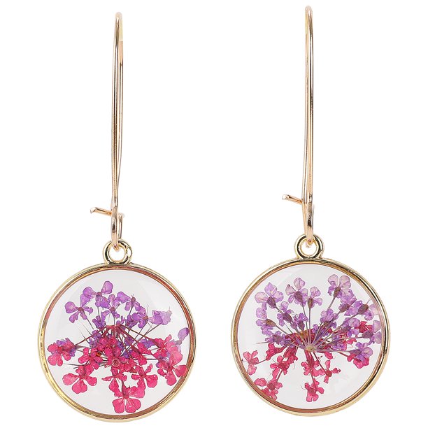 IDEAJOY Flower Stud Earrings Dangle Resin Epoxy Pandents Hoop Jewerly Dried