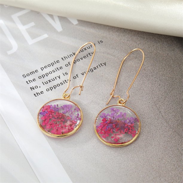 IDEAJOY Flower Stud Earrings Dangle Resin Epoxy Pandents Hoop Jewerly Dried