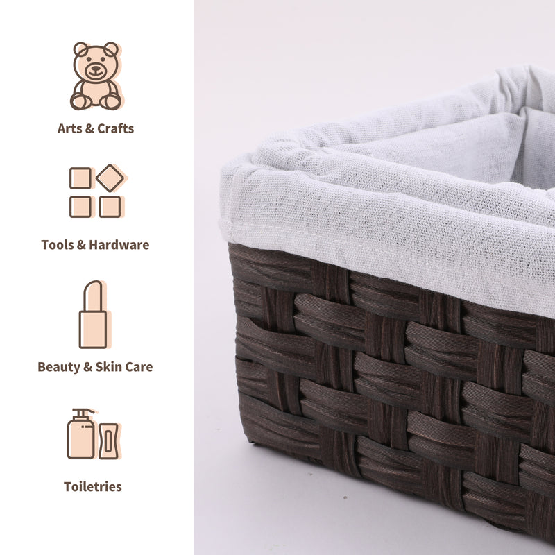 Chicgrowth Wicker Basket Woven Bin Brown Storage Organizing With Liner Set Of 4
