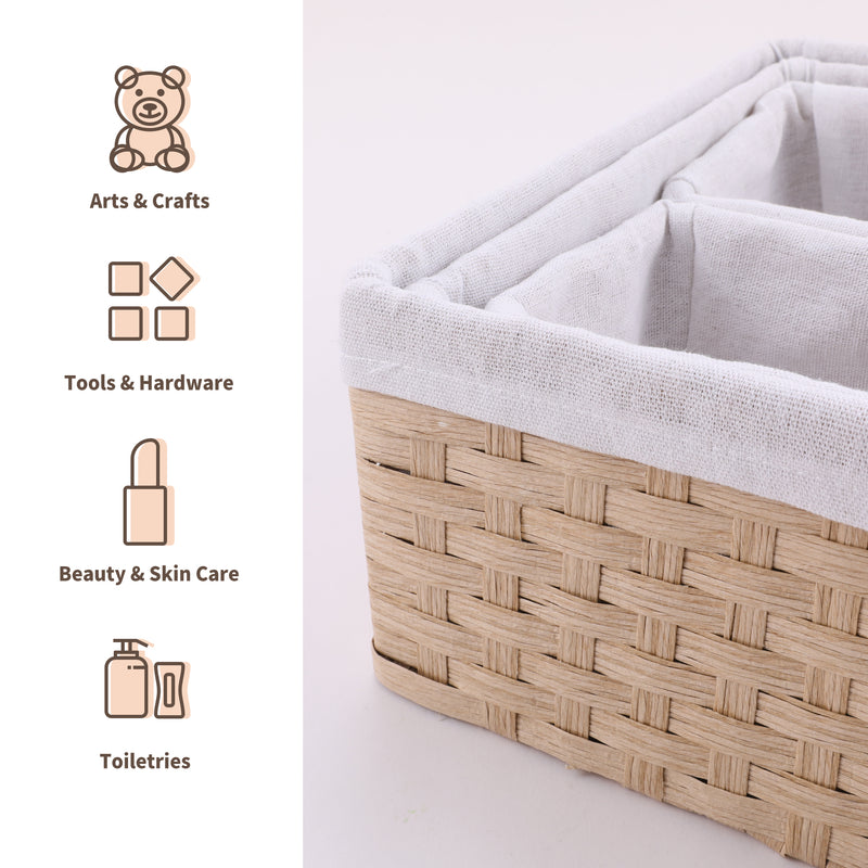Chicgrowth Wicker Basket Woven Bin Storage Organizing Beige Set Of 4 With Liner