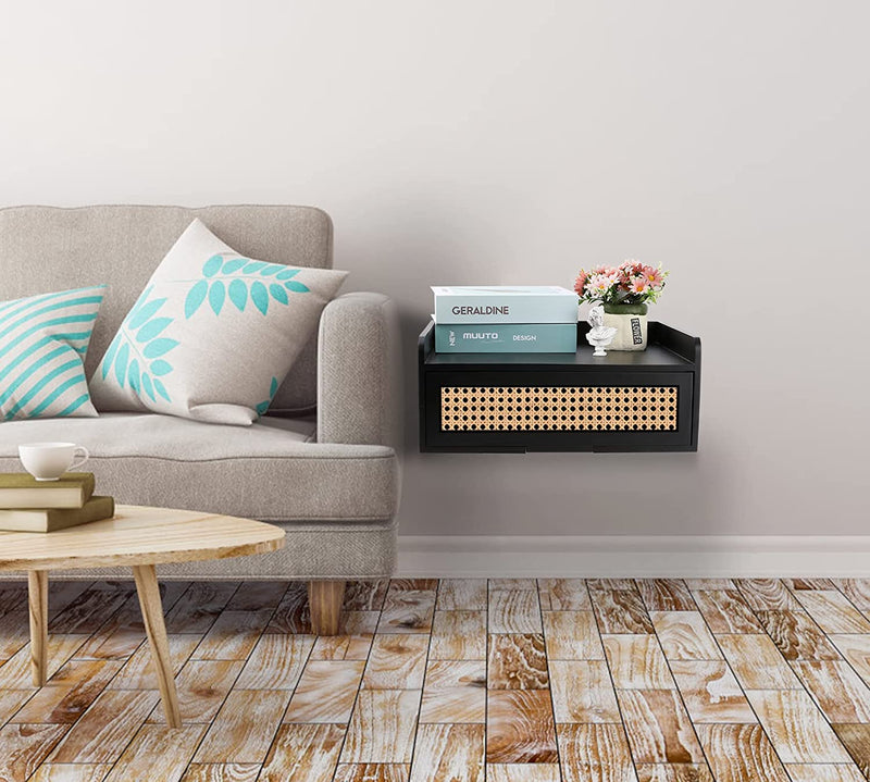 Chicgrowth Floating Shelves Nightstand With Drawer Ratten Side End Table