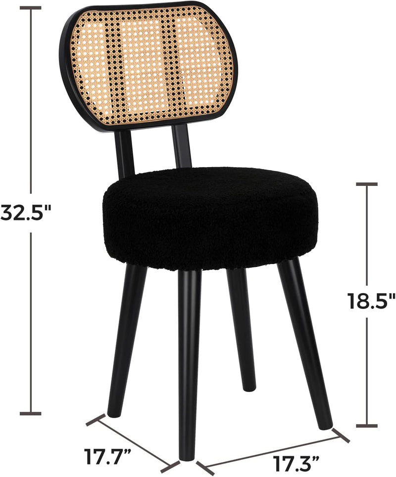 Rattan Dining Chair Black, Mid Century Modern Boucle Chair, Black Dining Chairs, Upholstered Wood Accent Chair, Cute Sherpa Chair, Living Room Bar Stool Chair, Boho Makeup Vanity Chair