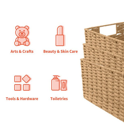 IDEAJOY Wicker Basket Hyacinth Woven Laundry Bakets For Storage Shelving Set of 3