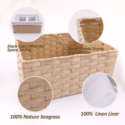 Chicgrowth Wicker Basket Woven Bin Storage Organizing Beige Set Of 4 With Liner