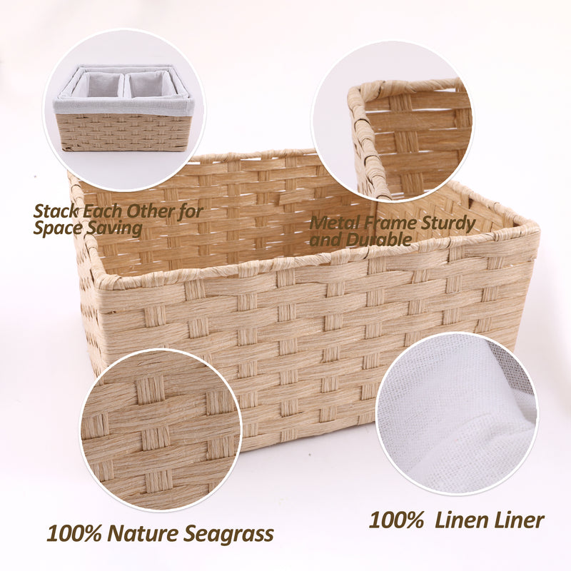 Chicgrowth Wicker Basket Woven Bin Storage Organizing Beige Set Of 4 With Liner