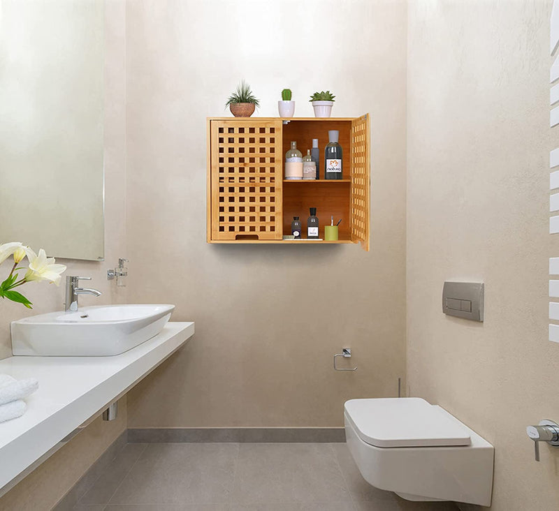 Chicgrowth Bamboo Wall Monted Cabinet Bathroom Storage Shelf Space Saver