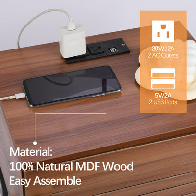 End Table with Charging Station, Small Nightstand with USB Ports & Power Outlets, Mid Century Modern Night Stand, Farmhouse Side Table Bedside Table, End Tables Side Tables for Living Room Bedroom