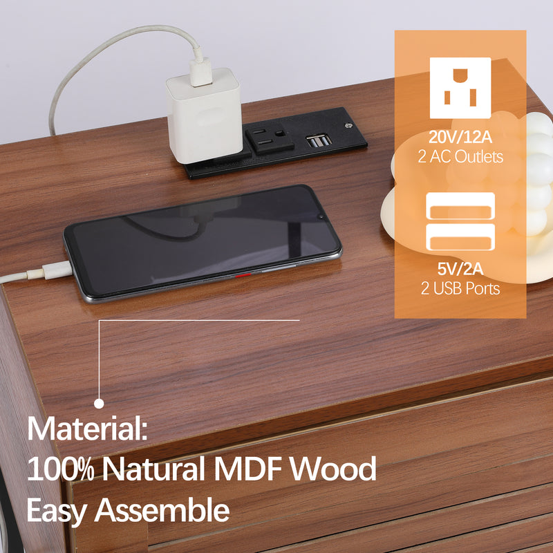 End Table with Charging Station, Small Nightstand with USB Ports & Power Outlets, Mid Century Modern Night Stand, Farmhouse Side Table Bedside Table, End Tables Side Tables for Living Room Bedroom