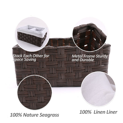 Chicgrowth Wicker Basket Woven Bin Brown Storage Organizing With Liner Set Of 4