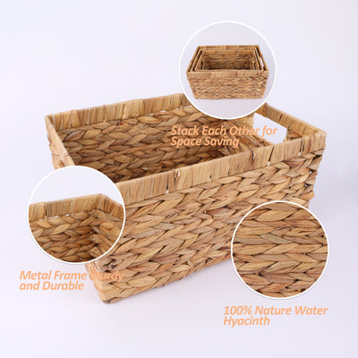 Chicgrowth Wicker Basket Water Hyacinth Woven Bin Set 3
