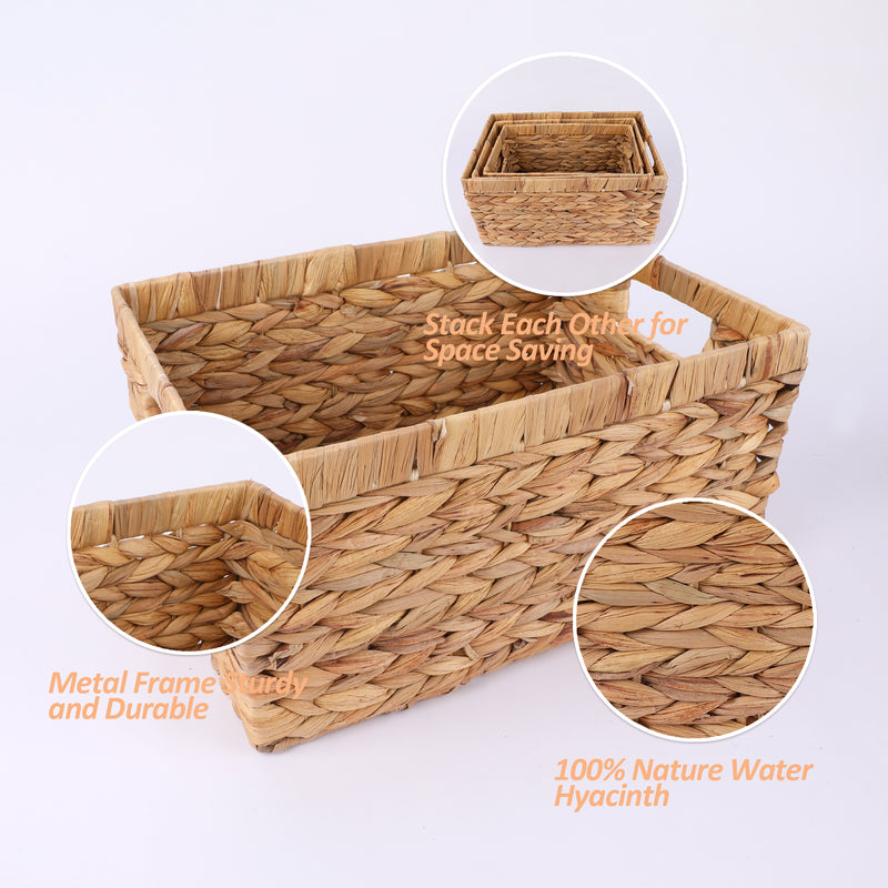 Chicgrowth Wicker Basket Water Hyacinth Woven Bin Set 3