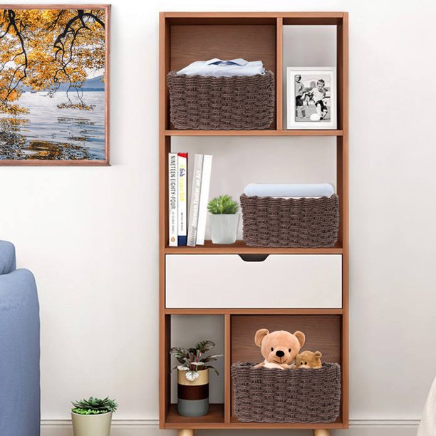 IDEAJOY Wicker Woven Storage Baskets for Storage Clothes Books Dolls Set of 3 Brown