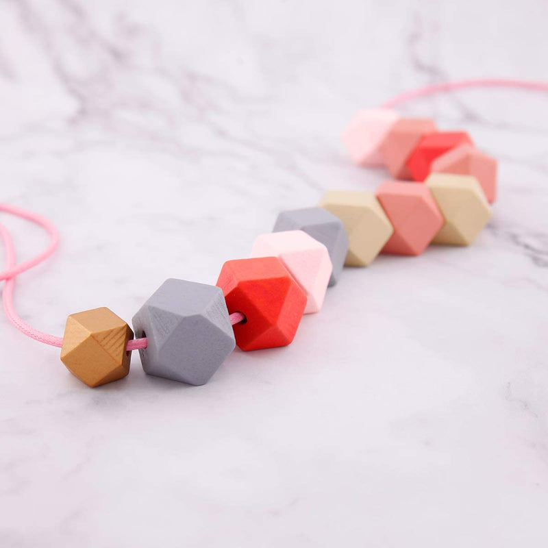 66PCS 0.8"/20mm Geometric Faceted Painted Wooden Beads 6 Candy Colors