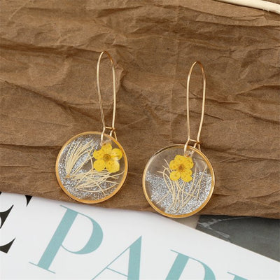 IDEAJOY Bohemian Style Dried Flower Earrings Sterling Silver Drop Hoop
