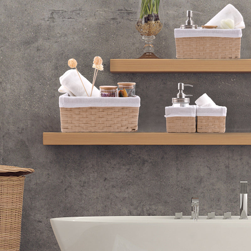 Chicgrowth Wicker Basket Woven Bin Storage Organizing Beige Set Of 4 With Liner