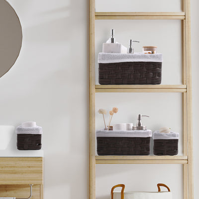 Chicgrowth Wicker Basket Woven Bin Brown Storage Organizing With Liner Set Of 4