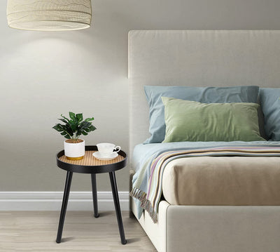 Chicgrowth Side Table Rattan End Table Black Coffee Living Room